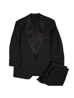 Vintage Bespoke Tuxedo 2pc Wool Shawl Collar Silk Trim Black 42R 36x30